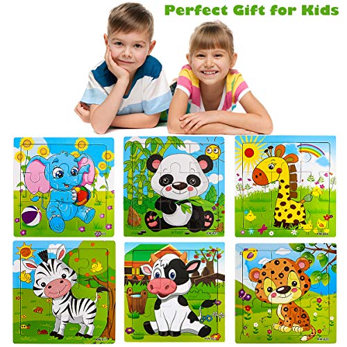 Libay Wooden Puzzle for Kids Ages 2-5 Years Old, 9 Pieces Preschool Educational and Learning Toy Animal Jigsaw Puzzles Set Gift for Boys and Girls (6 Puzzles)