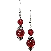Beautiful Red Crystal Crackle Beads Earrings - Mother's Day Valentine's Day Birthday Gift Earrings - Handmade Dangles