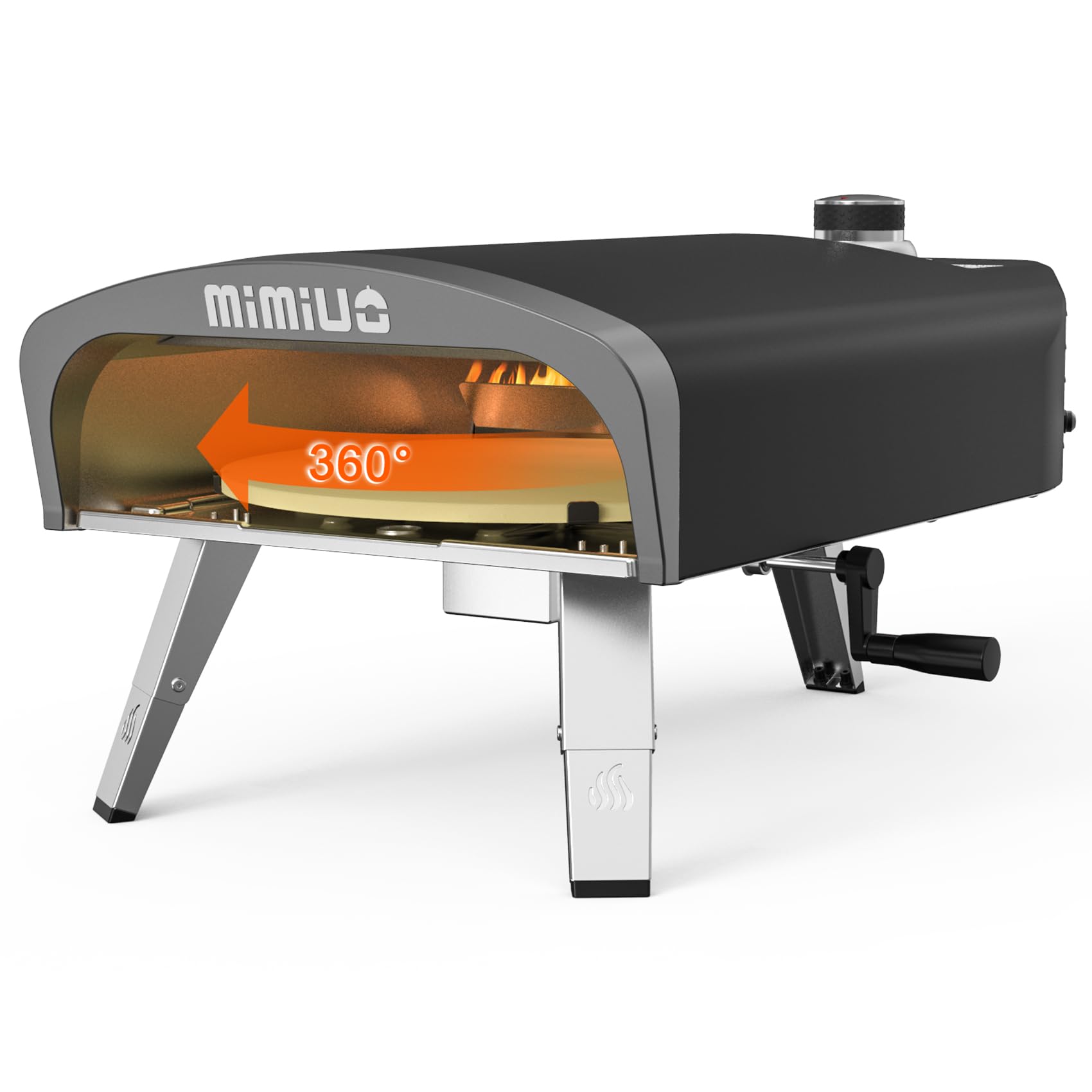 Mimiuo Gas Pizzaofen mit Manuellem Drehfunktion und Gasdruckregler | Tragbarer Gasofen für Garten, outdoor | Enthält 33cm Pizzastein, Pizzaschaufel, Pizza-Abdeckung | Gas Pizza Oven 2
