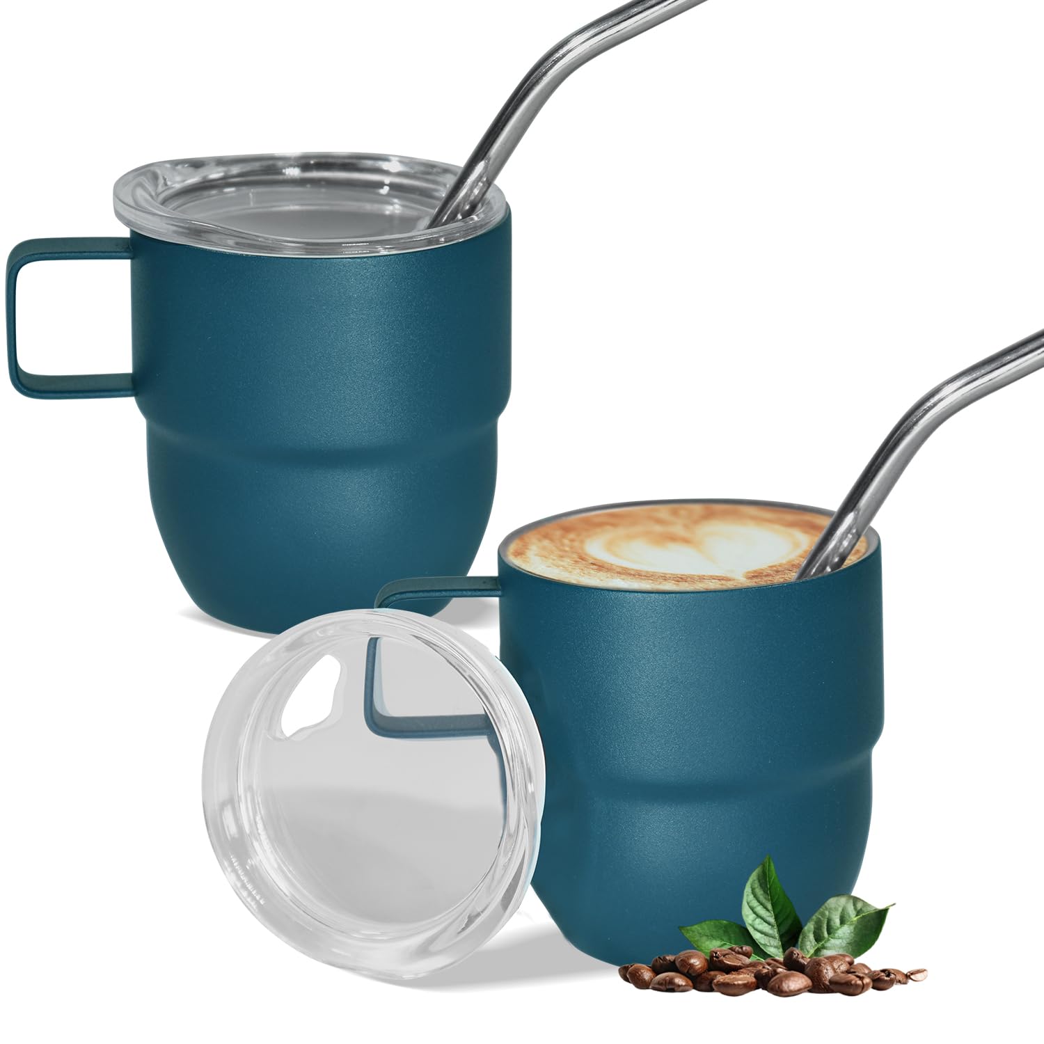 Photo 1 of 4oz Espresso Cup Set of 2, Insulated Espresso Mug With Lid and Straw, Espresso Shot Glasses with Handle, Double Walled Stainless Steel Small Expresso Shots Cup for Coffee