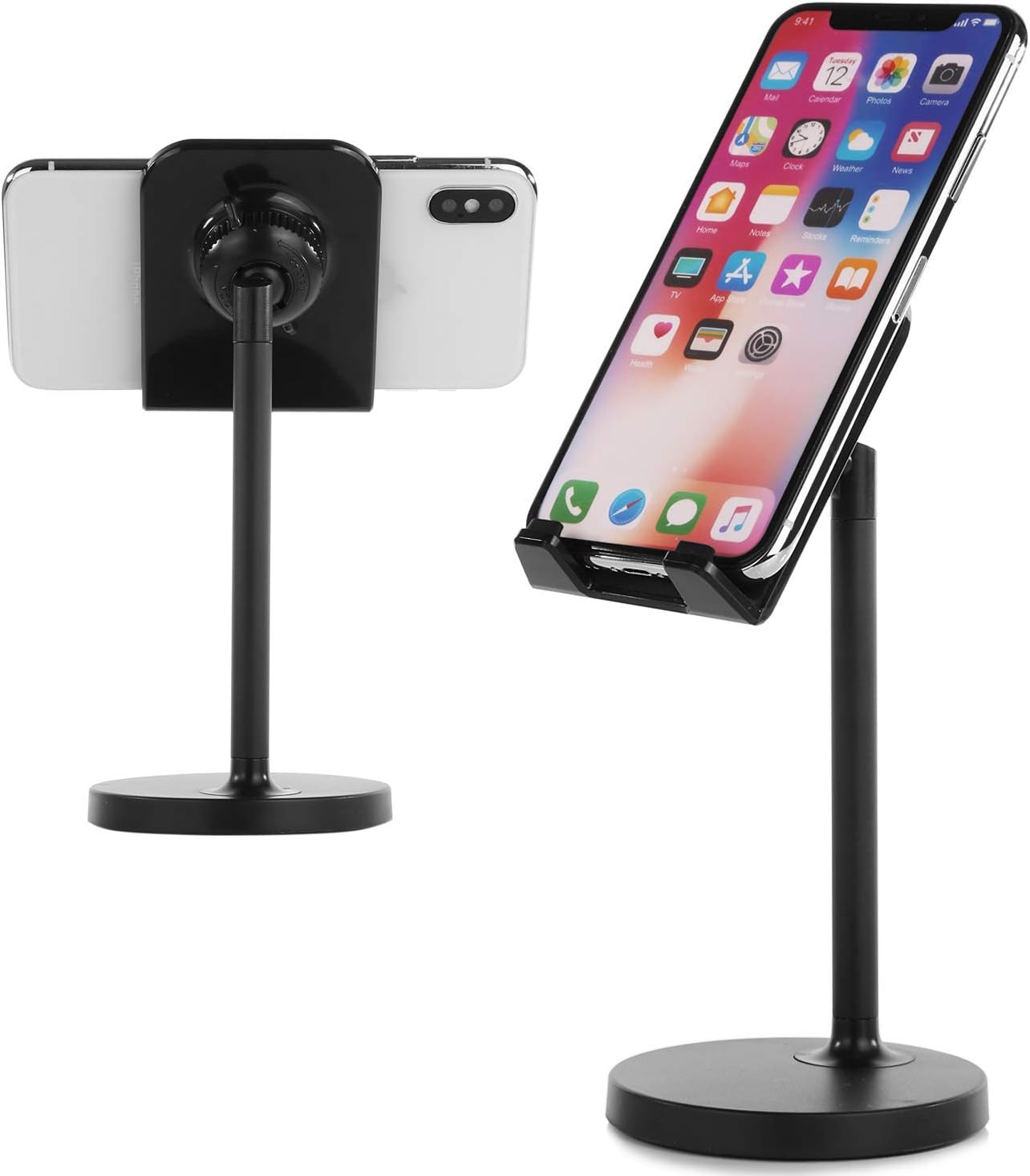 CreaDream Cell Phone Stand, Adjustable iPhone Stand, Cradle, Holder for Desk Compatible with iPhone 11 Pro Max Xs Xr 8 7 6 6s Plus 5s Charging, Accessories Desk, Android Phone-Black
