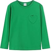 Noomelfish Girls Long Sleeve Heart Pocket T-Shirts Casual Cotton Tee Tops Blouse (5-12 Years)