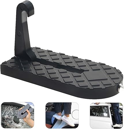 Amazon U字型スラムラッチドアステップ ブラック 車のドアステップ 安全ハンマー機能付き 高耐久車両折りたたみフットペグ 車のルーフトップに簡単アクセス 車やジープ Suvのドアステップ 外装 エアロパーツ 車 バイク