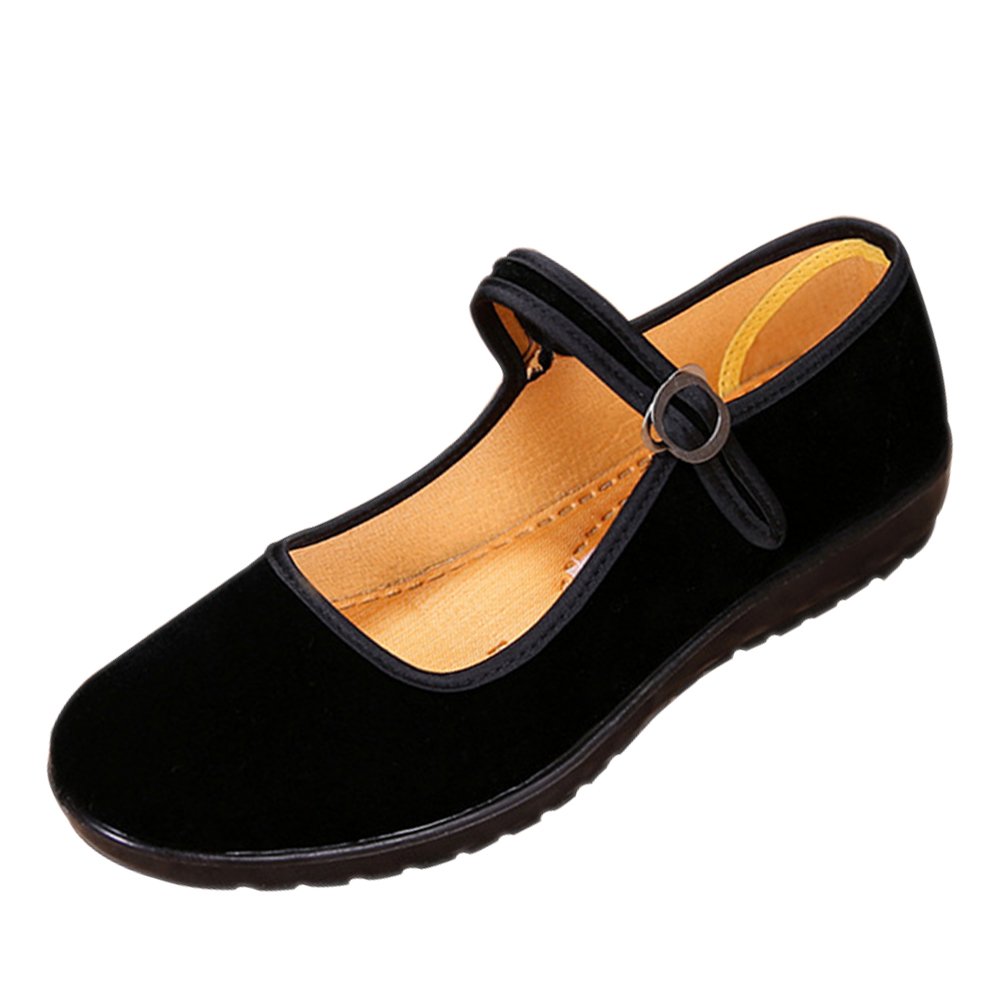 XFentech Womens Ladies Mary Jane Flat/Wedge Shoes Velvet Work Walk Comfort Hook & Loop Sandals Strap Shoes