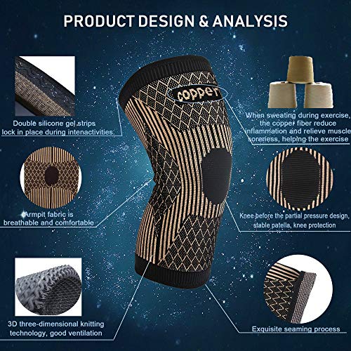 Copper Knee Brace for Knee Pain with Patella Gel Pads and Side