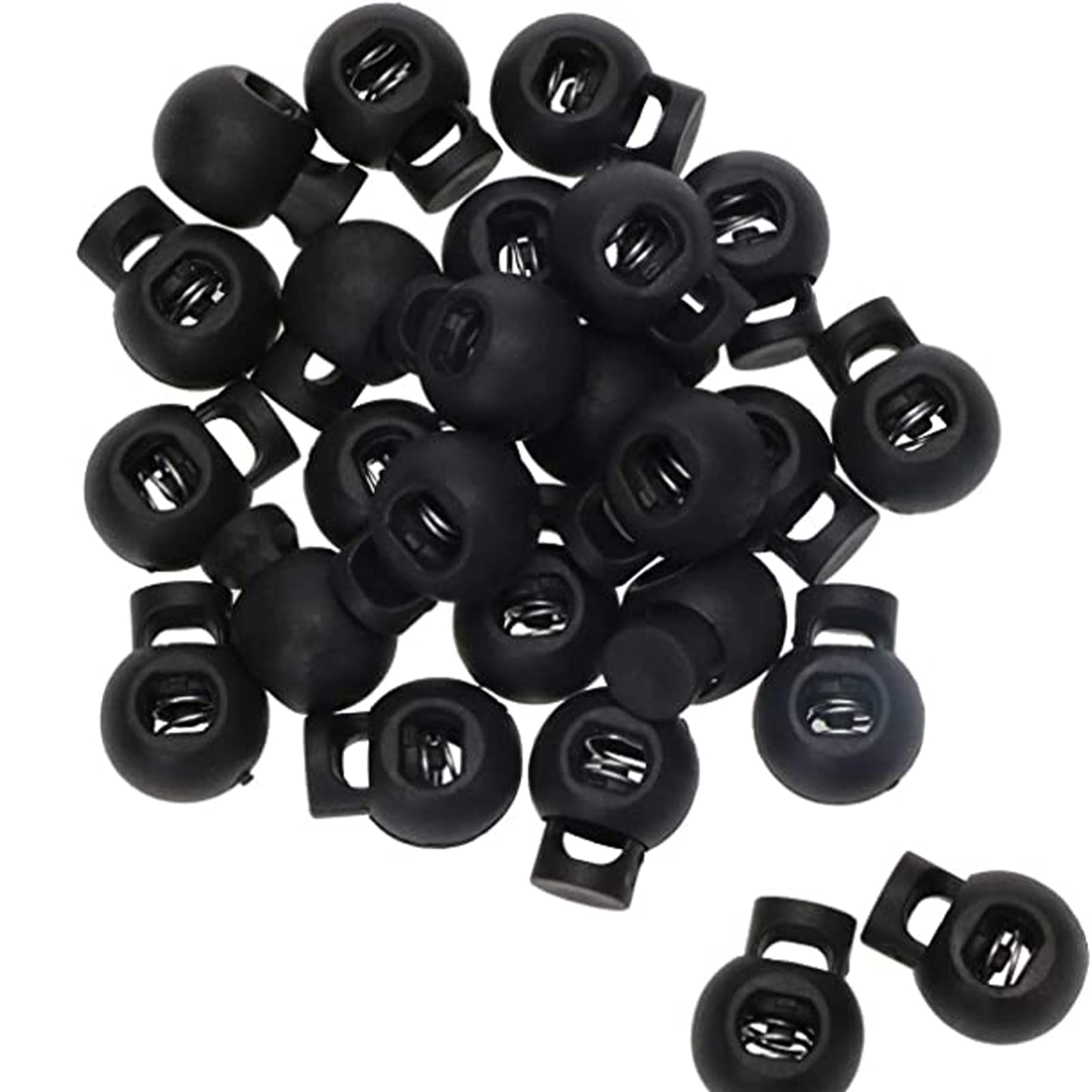 Vokowin 100 Pcs Stopper Cord Locks Spring Cord Locks, Plastic Cord Locks Single Hole for Drawstring Rope Paracord End Rucksack Craft Camping Hiking Shoelace Replacement Sports Backpacks (K57-100)