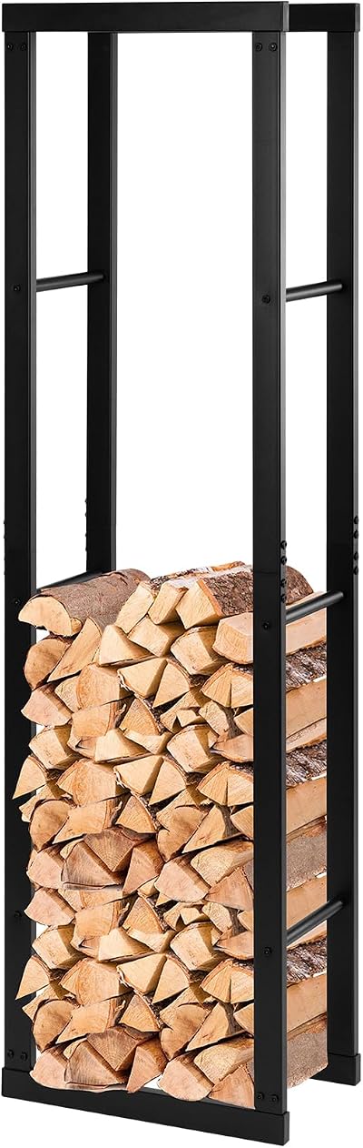 Laneetal Firewood Rack Metal Log Storage Indoor Outdoor 40x150x25cm Black