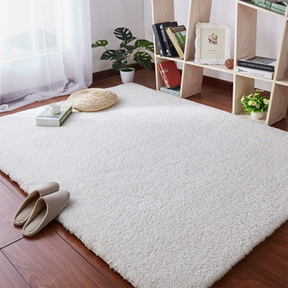 Solid Rectangular Area Rugs Soft Shag Living Room Children Bedroom Rug Anti-Slip Plush Carpets Home Decor Modern Indoor Outdoor Runners Nursery Ivory White 1.3' X 2'