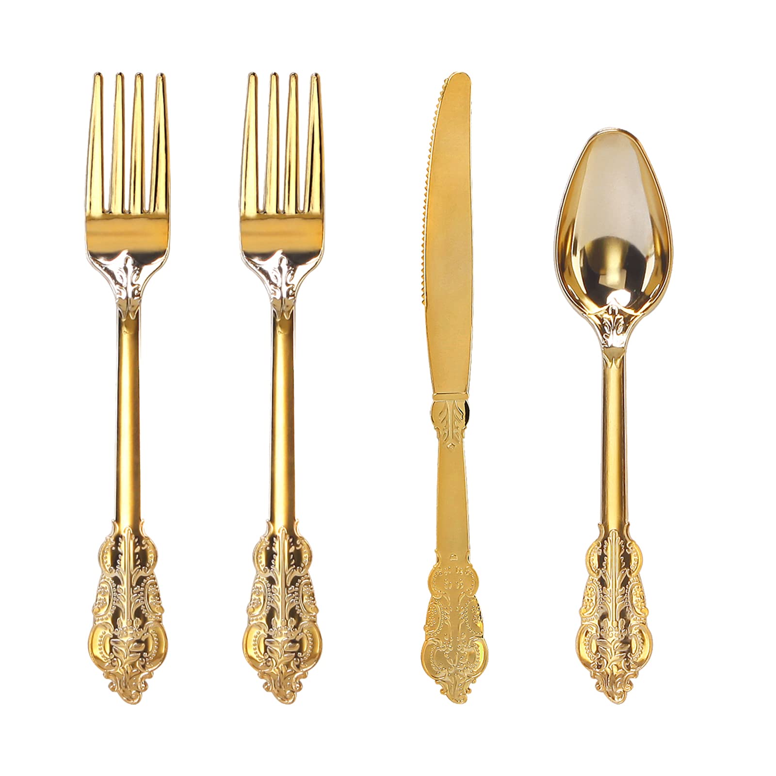 Photo 1 of WDF 200 Pieces Gold Plastic Silverware Disposable - 50 Guests Heavy Duty Thanksgiving Gold Plastic Cutlery - Disposable Utensils Includes 100 Forks, 50 Spoons, 50 Knives Perfect for Party/Weeding
