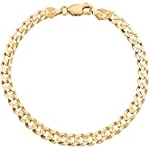 Savlano 14K Gold Plated Over Solid 925 Sterling Silver Italian Curb Cuban Link Chain Bracelet For Women & Men - Made in Italy Comes With a Gift Box