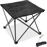FUNDANGO Folding Camping Stool, 18.1 Inch Oversized Foot Rest Stools 330Lbs | Heavy Duty Portable Padded Seat Anti-Slip Foots &amp; Carry Bag for Fishing Outdoor Lawn Travel (Black)