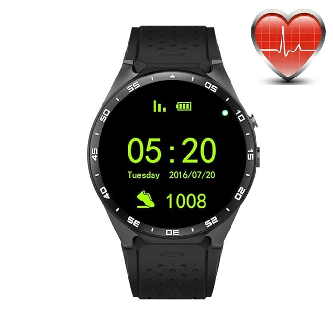 King Wear KW88 3G WiFi Smart Watch Cell Phone All-in-One Bluetooth Android SIM Card with GPS,Camera,Heart Rate Monitor,Google map (Black/Tarnish)