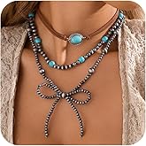 Navajo Pearl Necklace for Women Western Boho Turquoise Necklace Layered Navajo Pearls Cross Bow Shaped Necklaces Western Country Concert Jewelry Cowgirl Cowboy Outfits Accessories