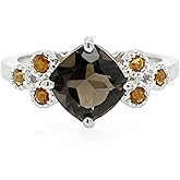 Genuine 1ct Smoky Topaz, Golden Citrine 925 Solid Sterling Silver Engagement Ring Size 6, 7, 8, 9