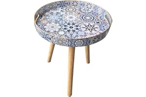 Zosenley Round Indoor Side Tables with Detachable Wooden 3 Legs, Versatile Tray Table, Perfect for Coffee, Tea, and Relaxation Time - 17.3 Inch (Bohemian)