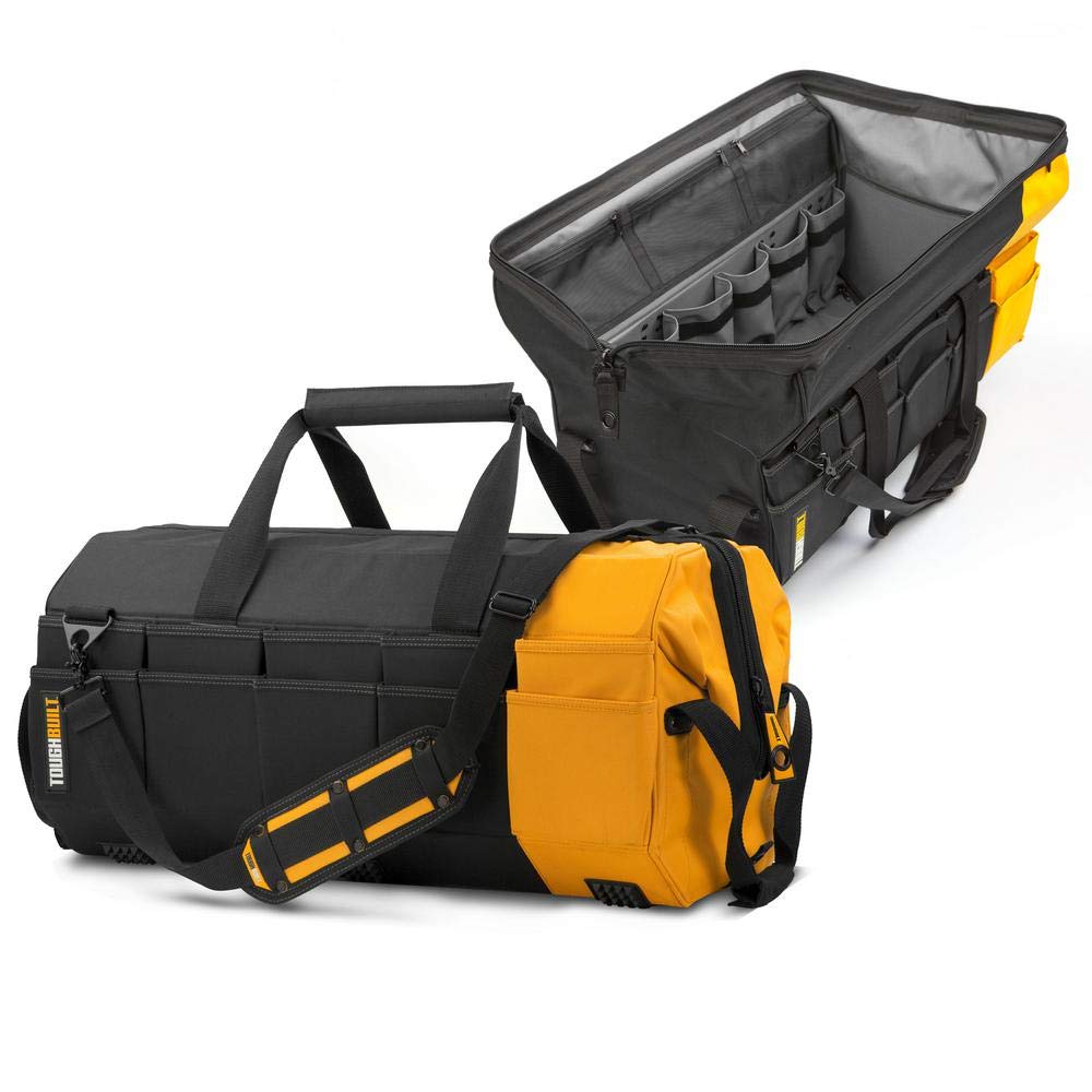 ToughBuilt - 26" Massive Mouth Tool Bag | 62 Pockets & Loops, Extreme Large Capacity Tote, Heavy-duty Steel Reinforced Handles, Zipper Lock Wide Mouth Tool Storage/Organizer Box, (TB-60-26)