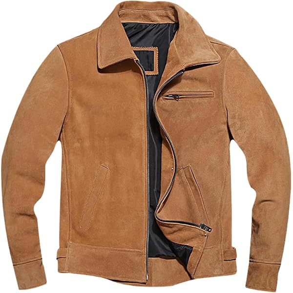 ENSURED FASHION Men's Vintage Brown Jacket - Genuine Suede Trucker