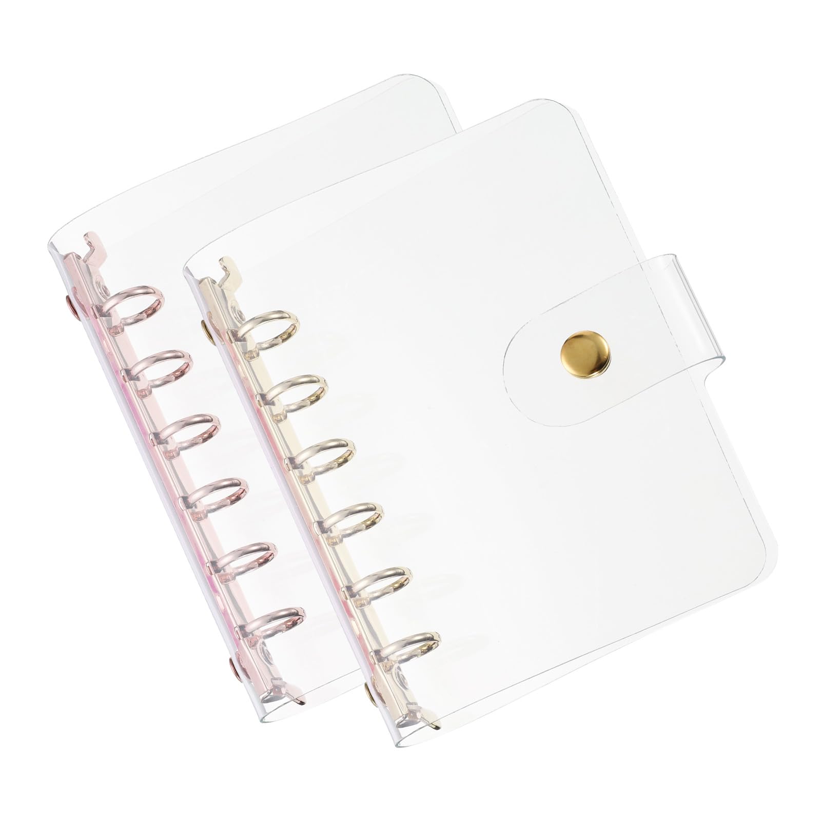PATIKIL A7 Clear Binder Cover, 2Pcs Soft PVC Loose Leaf Binder Protector Refillable Notebook Shell with Snap Button Closure 6 Ring for DIY Meeting Notebook Folder,Gold Tone and Silver Tone