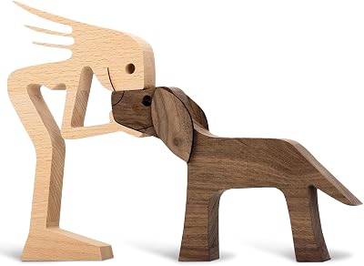 AWAVM Wooden Dog Puppy Family Carving Ornament Sculpture Handmade Beech Wood