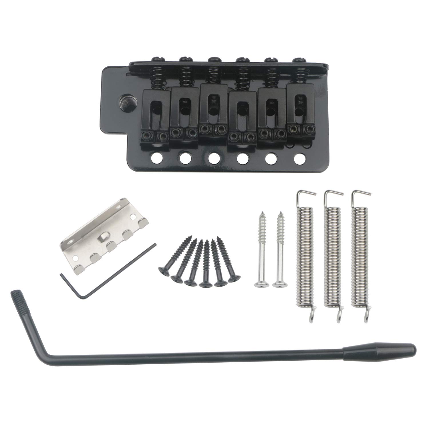 Unxuey Electric Guitar Bridge Tremolo System Set with Diameter 6mm whammy Bar for 6 String Strat Guitar Tailpiece Replacement-Black
