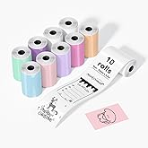 10 Rolls Self-Adhesive Multicolor Mini Printer Thermal Sticker Paper 53 x 28mm, 3 Rolls White and 7 Rolls color Printer Paper Compatible With Mini Thermal Printer Study Notes Journal Photos
