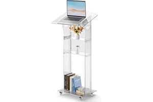 JOYOOLIFE Acrylic Podium Stand 3 Tiers, 47.8" Clear Podium Stand Portable Pulpit Podium with Wheels, Rolling Podium on Wheels Teacher Podium for Classroom, Lectern for Churches, Wedding