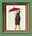 Rainy Day OTTER with Umbrella and yellow boots illustration beautifully upcycled dictionary page book art print