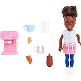Barbie Chelsea Can Be Doll & Playset, Brunette Barista Small Doll with Removable Outfit & 7 Career Accessories Including Coff