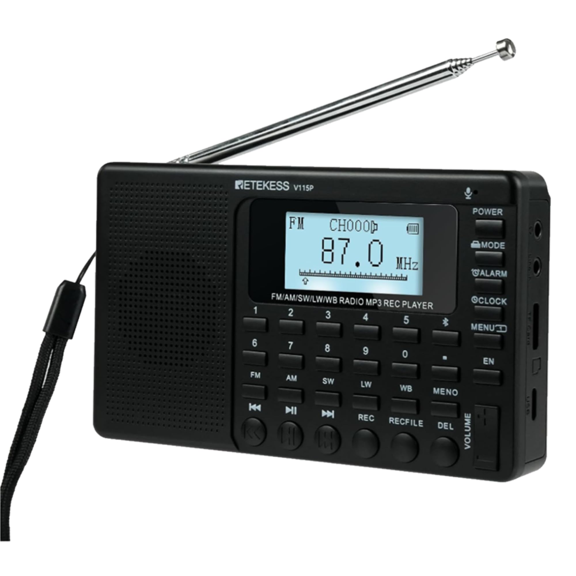 Photo 1 of Retekess V115P Portable Shortwave Radio,Rechargeable AM FM SW WB Radio,Wireless Connection,1800mAh Battery,Digital Tuner,TF/AUX,Recording,Flashlight,Sleep Timer,Alarm Clock,for Emergency,Camping