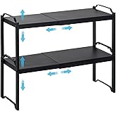 2 Pack Expandable Cabinet Countertop Shelves, Stackable Shelves Organizers For Kitchen Cabinet Countertop Storage, Adjustable Counter Cupboard Pantry Organizer Shelf Rack Stand, Length:20.5"
