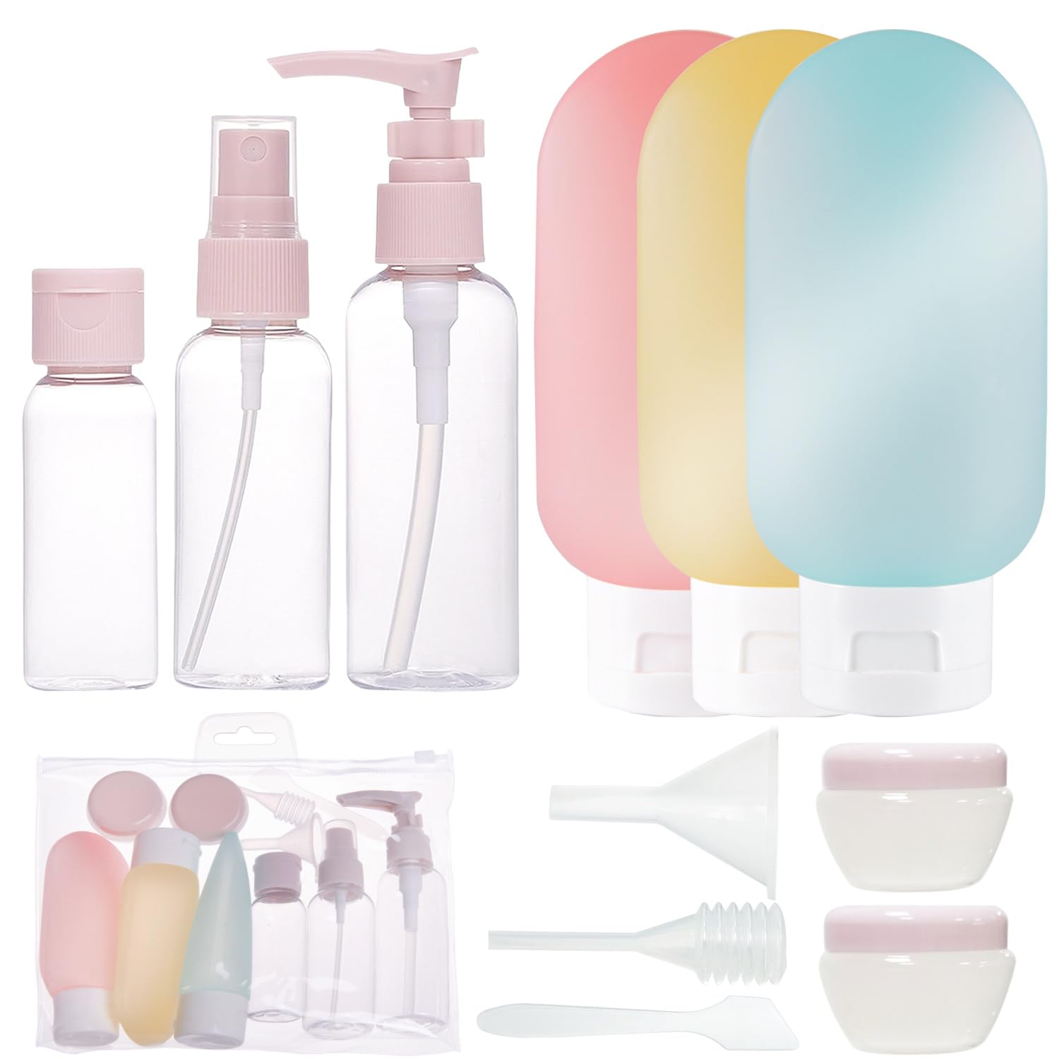 Travel Containers Kits,11 PCS Travel Accessories Leakproof Squeezable Travel Bottles Refillable Containers Kit with Bags for Cosmetic Lotion Liquids Shampoo