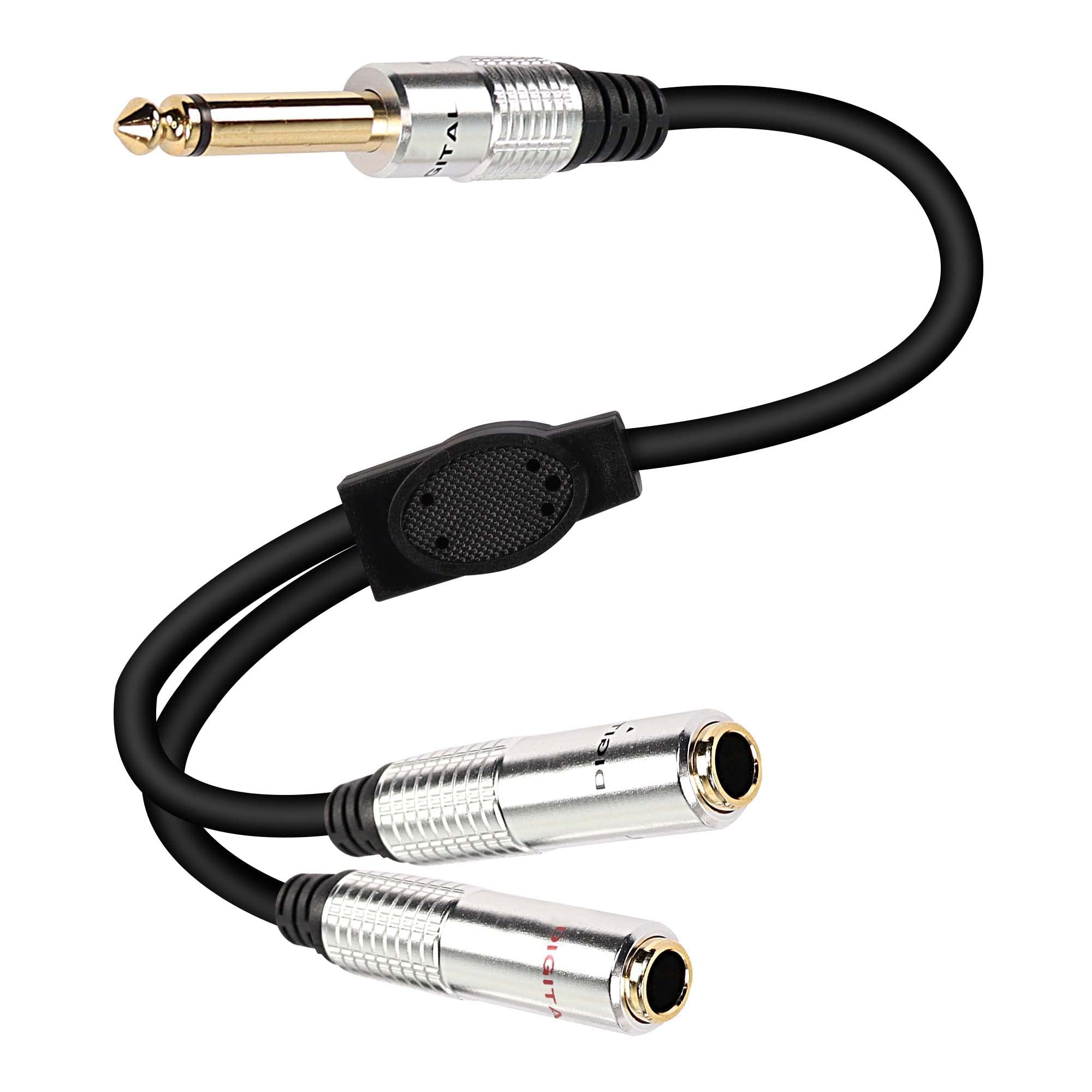 XMSJSIY 6.35mm TS Guitar Signal Audio Y Splitter Cable, 1/4" Male to Dual Mono 1/4" Female Adapter with Gold-Plated OFC HiFi TS Speaker Headphone Extension Cable-50cm