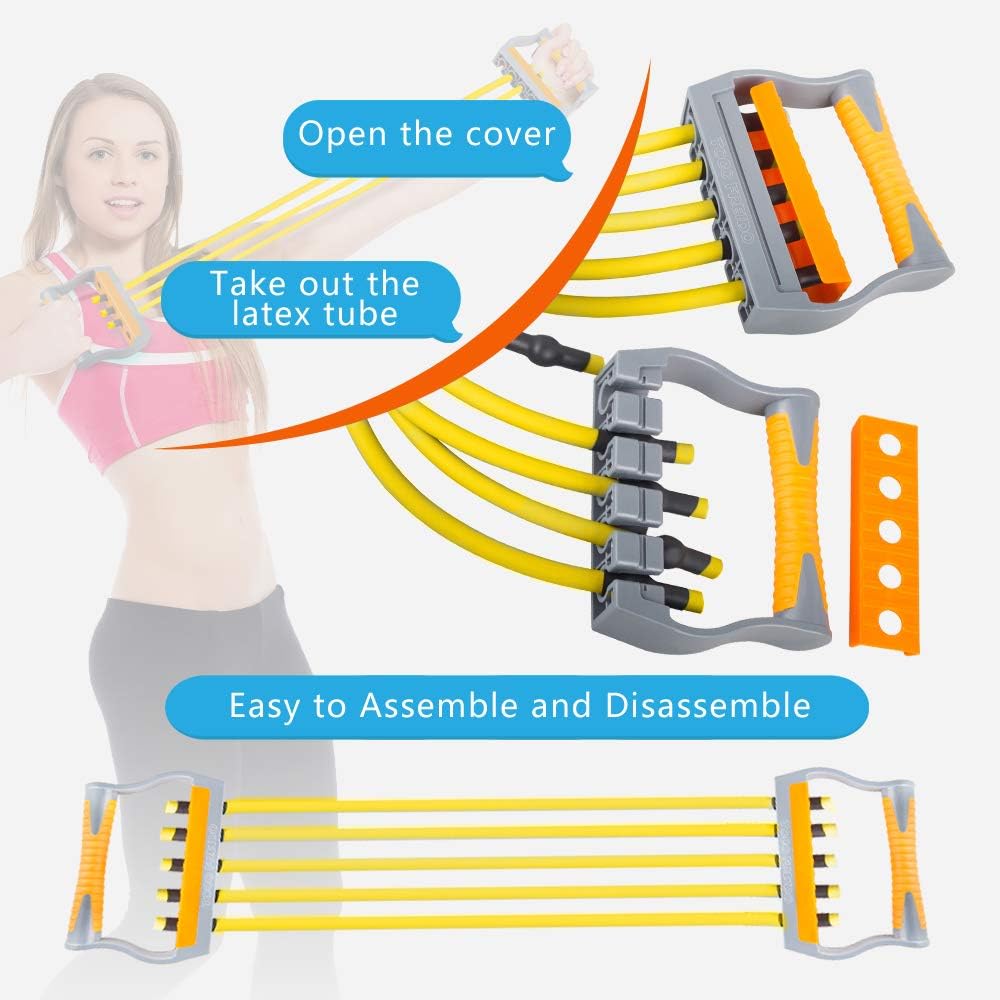 TOCO FREIDO Chest Expander, 5 Tubes Ajustable Arm Strength Trainer, Exercise Resistance Bands for Home Fitness Muscle Training (50lbs) : Sports & Outdoors