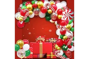 YYBD 102Pcs Christmas Balloon Garland Arch Kit Xmas Aluminium Foil Balloon Red Green Candy Canes Balloon Merry Christmas Foil