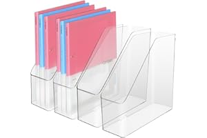 Porte-revues vertical en plastique transparent - Organiseur de documents pour la maison, le bureau, l'école, le travail - Tra