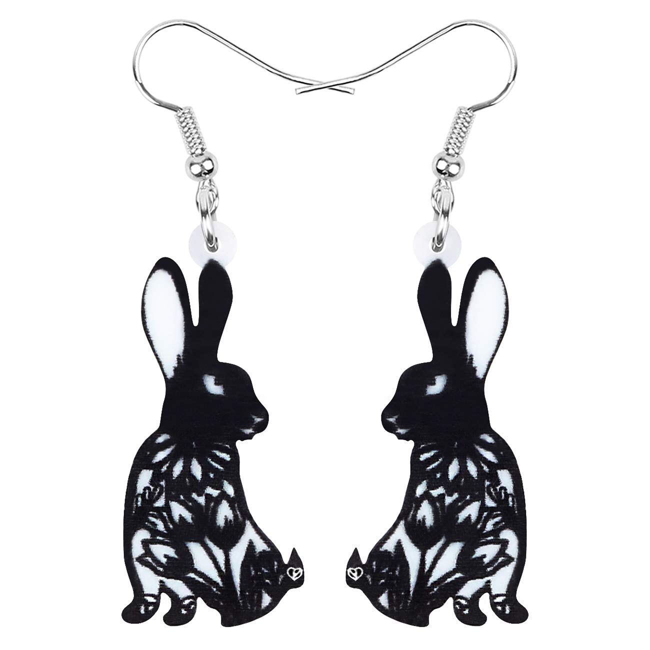 WEVENI Acrylic Easter Bunny Hare Paper Cutting Rabbit Earrings Dangle Drop Pet Jewelry For Women Girls Gift (Black)