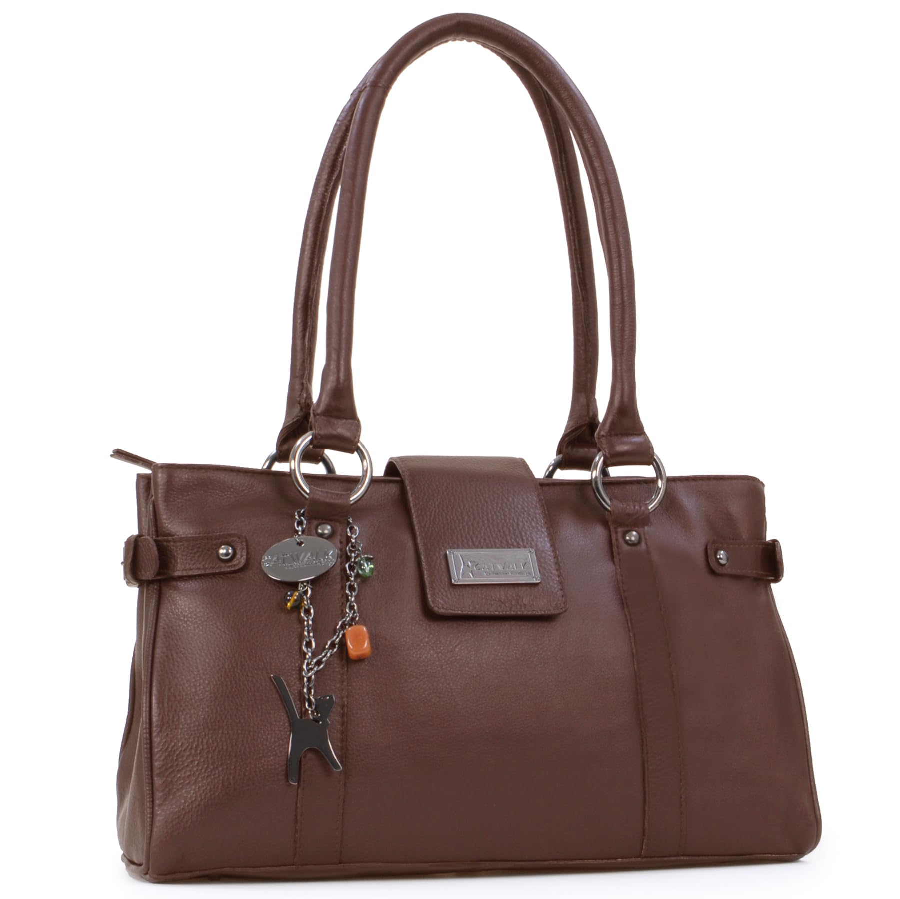Catwalk Collection Handbags - Women's Medium Leather Shoulder Bag - Multiple Pockets and Compartments - Martina - Brown