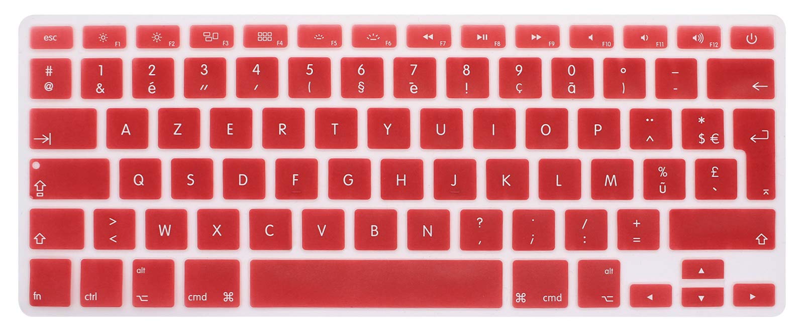 MMDW EU/UK French AZERTY Language Keyboard Cover for Macbook Pro 13 Inch,15 Inch(with or without Retina Display,2015 or Older Version) Old Air 13 Inch European/ISO Keyboard Silicone Skin-Wine Red