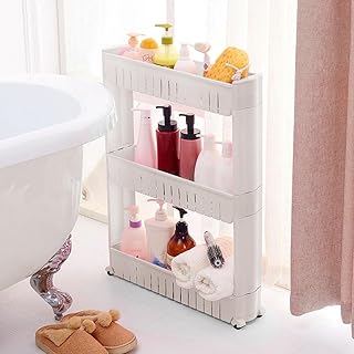 Yaheetech Küchenregal mit 3 Ablagen Gewürzregal Badregal Nischenregal Nischenwagen Küchenschrank Ordnungswagen mit 4 Rollen