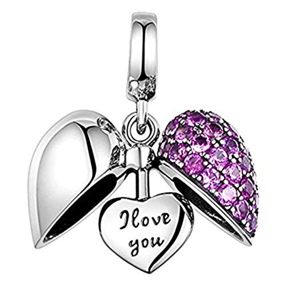 I Love You Charm 925 Sterling Silver Heart Charm Anniversary Charm Birthstone Charm for Pandora Bracelet