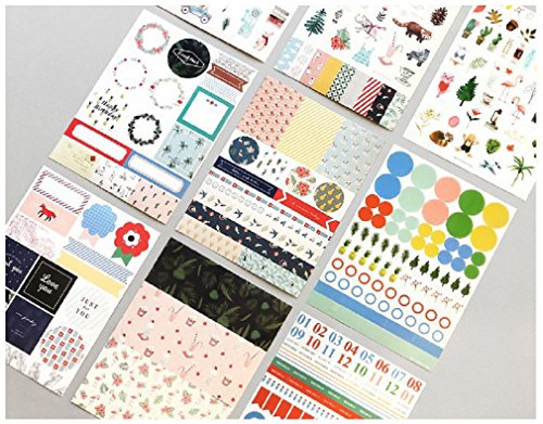 Planner Stickers 9 Sheets Variety Funny Animals Florals Words Pattern, Decorative Sticker Collection for Scrapbooking,Calendars,DIY Crafts,Album,Bullet Journals,School Office Stationery