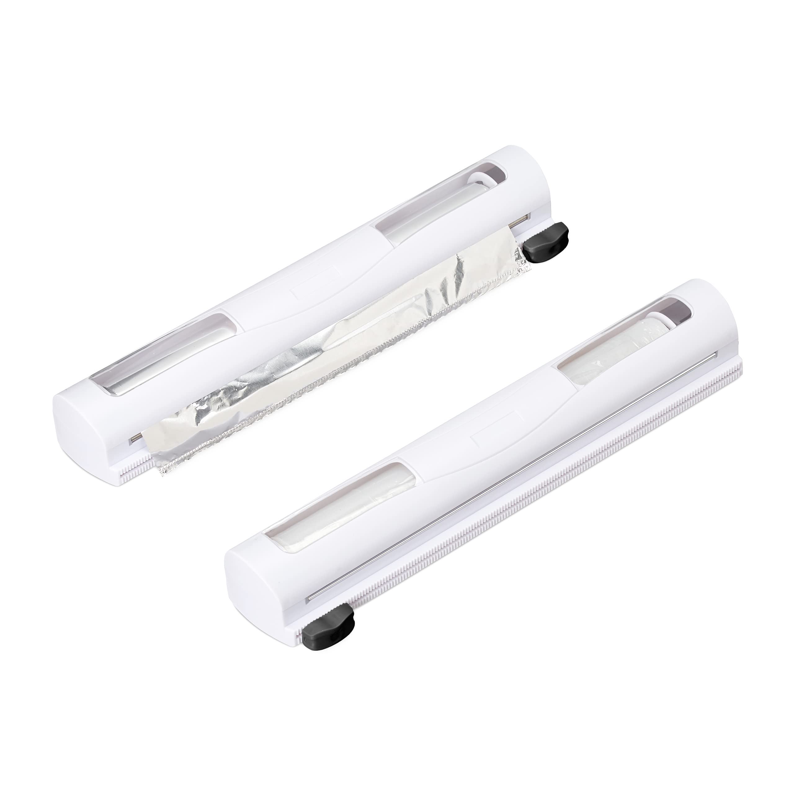 Relaxdays Foil cutter set of 2, HBT 5x37x8 cm, magnetic foil dispenser, cling film & aluminium foil, foil cutter, white