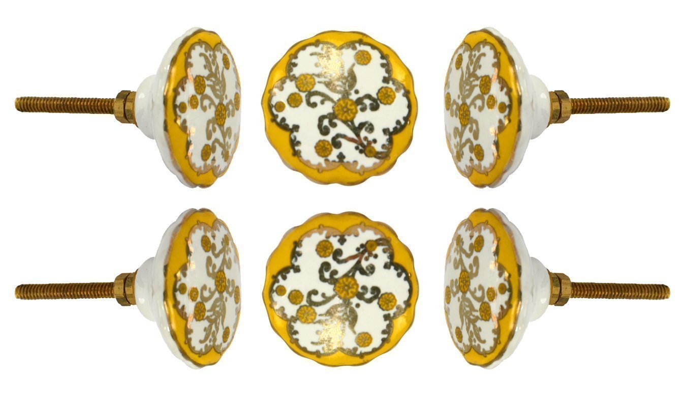 TRINCA-FERRO Set of 6 Ceramic Denton Cupboard Dresser Door Knob Wardrobe Drawer Pull