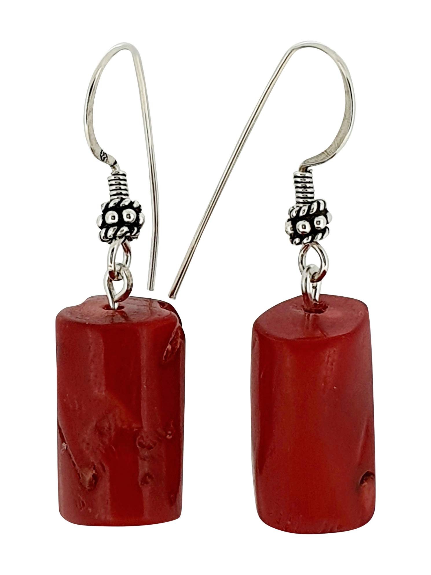 TreasureBay Handmade Red Coral Dangle Drop Earrings Made with 925 Sterling Silver