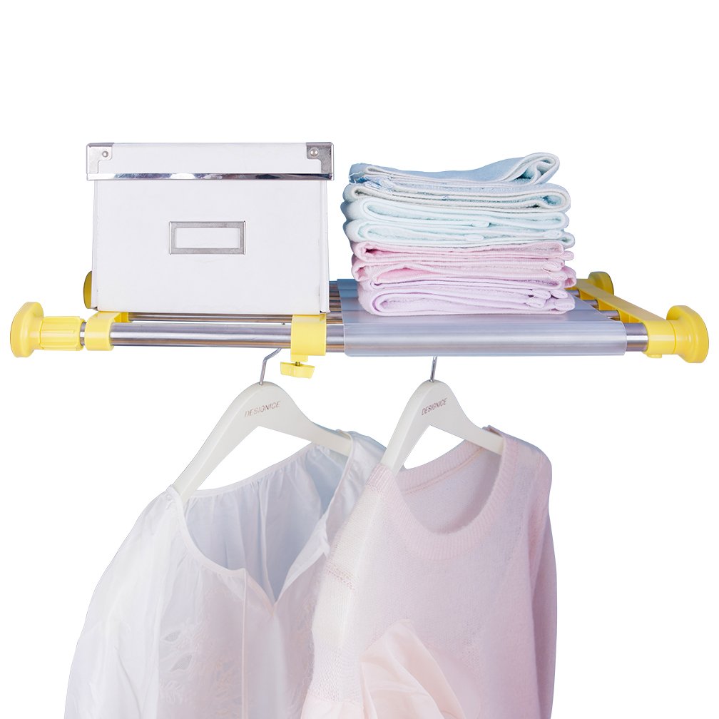 Hershii Closet Tension Shelf & Rod Expandable Metal Storage Rack Adjustable Organizer DIY Divider Separator for Cabinet Wardrobe Cupboard Kitchen Bathroom - Yellow — image 1