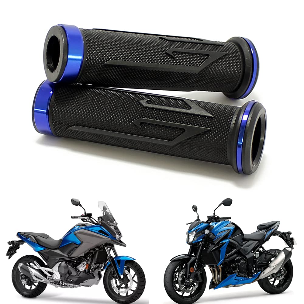 7/8" Motorcycle Hand Grips, Aluminium Motorcycle Rubber Grips for CBR Shadow Ninja GSXR YZF (Blue)