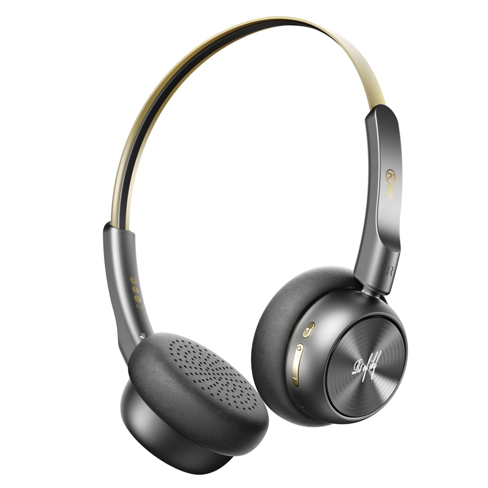 iKF R1 Retro Wireless Headphones, Vintage Design On Ear Bluetooth Headphones, HiFi Stereo, 60H Playtime, ENC with Built-in Mic, Multipoint Connection, Soft and Lightweight Headset for Phone/PC(Gold)