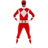 Morphsuits Red Power Ranger Costume, Halloween Costumes for Men | Full-Body Spandex Morphsuit Costume, Stretchy Comfortable Fit, Ideal for Parties &amp; Cosplay, Perfect for Halloween