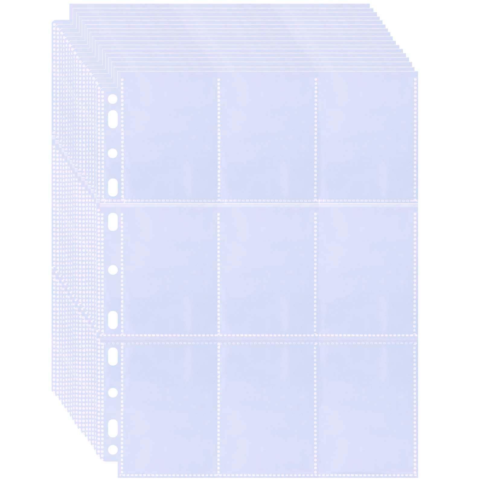 900 Pockets Trading Card Sleeve Pages, 50 Pack 9 Pocket Double-Sided Baseball Card Sheets for 3 Ring Binder, 11 Holes Card Protectors for Sports & Game Cards, Business Cards, Coupons (Transparent)