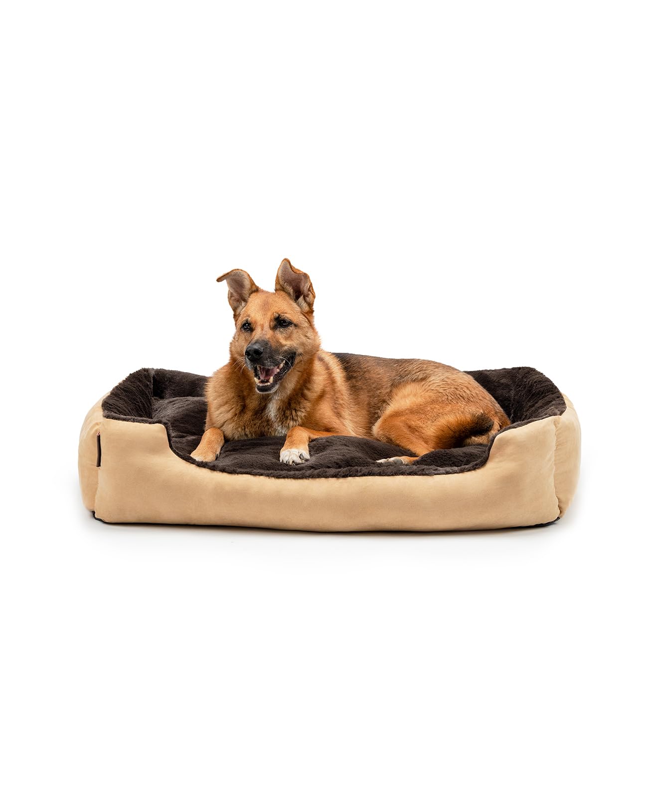 lionto Dog bed with reversible pillow and non-slip underside, robust pet cushion with low entry for dogs and cats of all ages, 90x70 cm, cuddly dog bed, beige/brown